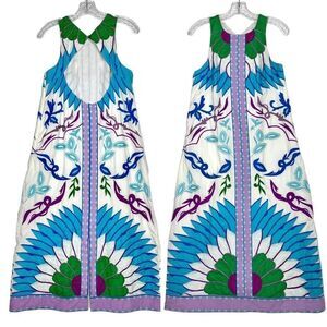Maeve Anthropologie Deco Allover Appliqué Art Midi Dress Small Boho Cottagecore